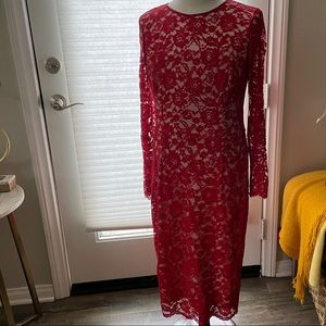 Laggy London Red Overlay MIDI long dress